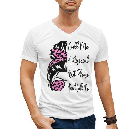 Call Me Antisocial But Please Don't Call Me Introvert Raglan Baseball Tee Men's V-Neck T-Shirt - Raresse