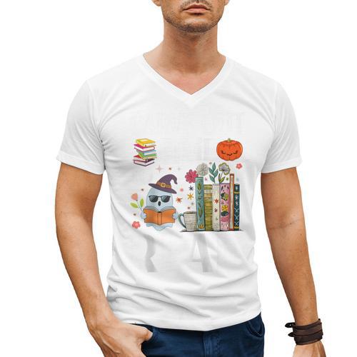Carve Out Time To Read Halloween Ghost Books Raglan Baseball Tee Men's V-Neck T-Shirt - Bookorys DE