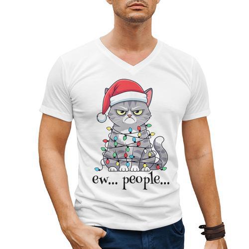Cat Ew People Adult Humor Introvert Anti-Social Men's V-Neck T-Shirt - Raresse