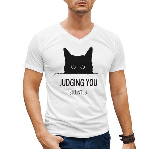 Cat Judging You Silently Cat Mom Dad Premium Tri-Blend Men's V-Neck T-Shirt - Father's Day Fun