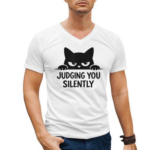 Cat For Cat Lover Mom Dad Cat Judging You Silently Men's V-Neck T-Shirt - Father's Day Fun