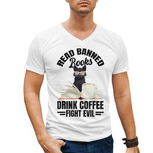 Cat I Read Banned Books Shirt Bookworm Avid Reader For Men Women Kids Men's V-Neck T-Shirt - Bookorys AU