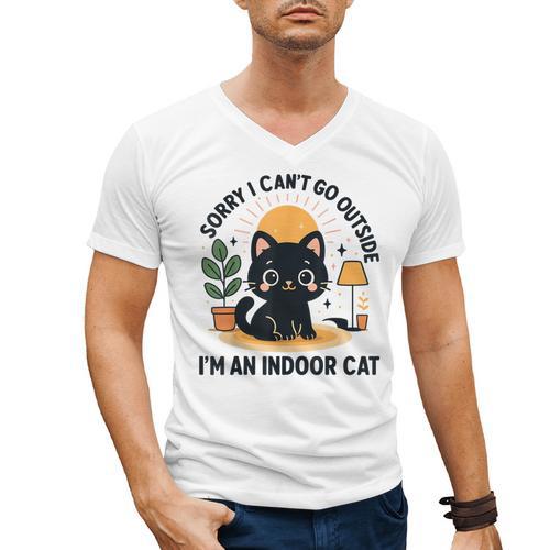 Cat Shirt Introvert Sorry I Can’t Go I’m An Indoor Cat Men's V-Neck T-Shirt - Raresse