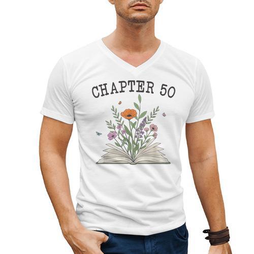 Chapter 50 Book Lovers & Readers 50th Birthday Wildflowers Men's V-Neck T-Shirt - Bookorys