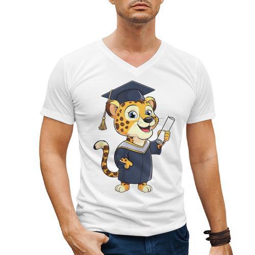 Cheetah Graduation Cute Kindergarten Elementary High School Men's V-Neck T-Shirt - Best Gift Smart