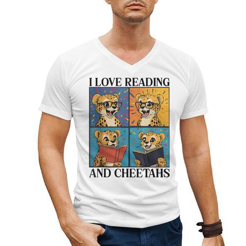 Cheetah Love Reading And Cheetahs Kids Bookworm Men's V-Neck T-Shirt - Bookorys