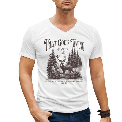 Christian Jesus Bible Verse Deer Elk Buck Hunting Dad Hunter Men's V-Neck T-Shirt - Father's Day Fun