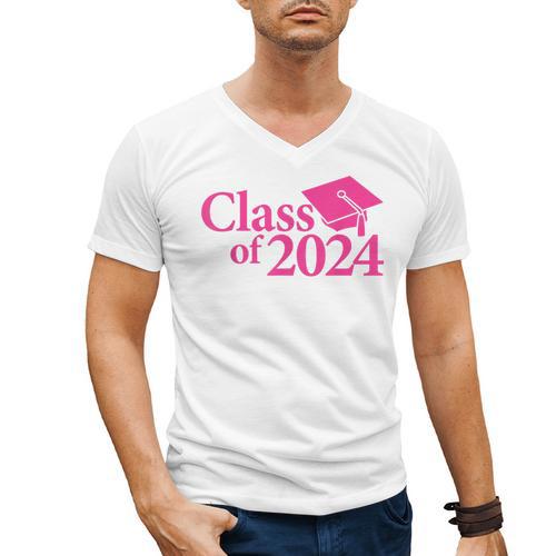Class Of 2024 Pink For Girls And Women Graduation Men's V-Neck T-Shirt - Best Gift Smart