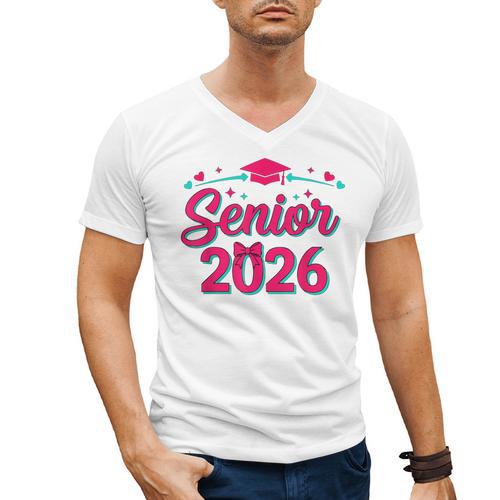 Coquette Pink Bow Senior 2026 Class Of Graduation Men's V-Neck T-Shirt - Best Gift Smart
