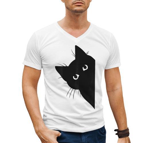 Curious Cat Peeking Sneaky Cat Cat Mom Cat Dad Men's V-Neck T-Shirt - Father's Day Fun