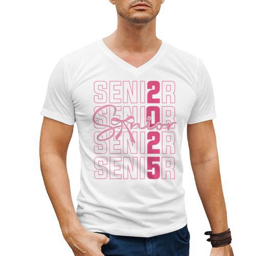 Cute Girls Women Class 2025 Graduation Senior Coquette Bow Men's V-Neck T-Shirt - Best Gift Smart