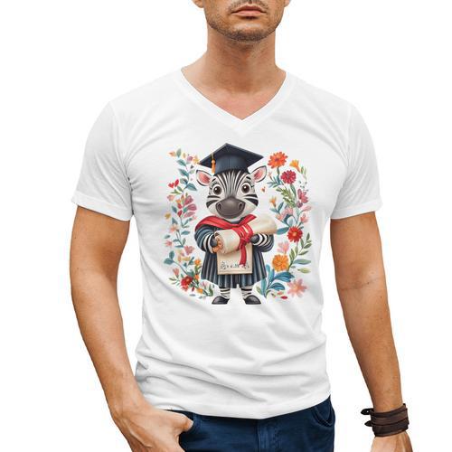 Cute Graduation Zebra Holding Diploma T Shirt Men's V-Neck T-Shirt - Best Gift Smart