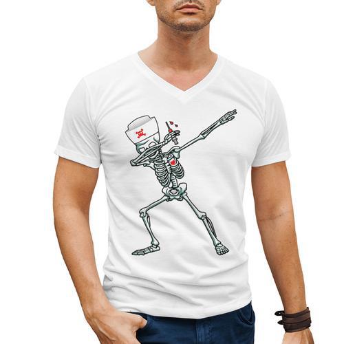 Dabbing Skeleton Nurse Halloween Graduation Men's V-Neck T-Shirt - Best Gift Smart