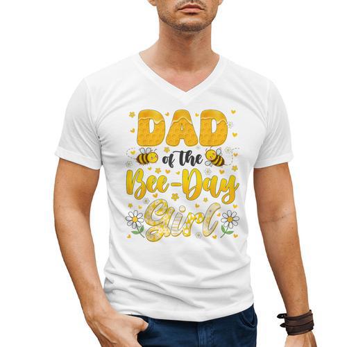 Dad Of The Bee Day Girl Flower Birthday Family Matching Men's V-Neck T-Shirt - Father's Day Fun