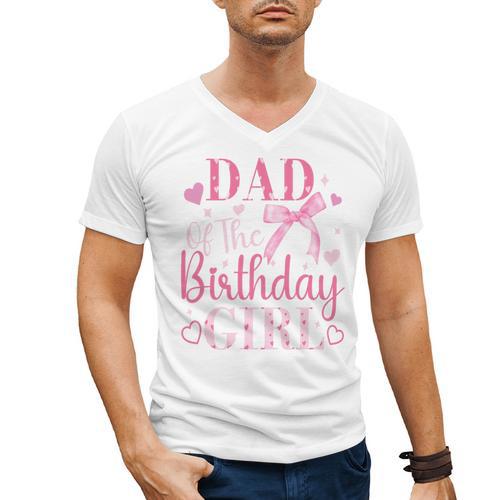 Dad Of The Birthday Girl Bow Cute Pink Matching Family Party Men's V-Neck T-Shirt - Father's Day Fun