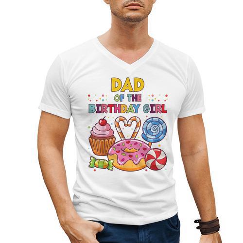 Dad Of The Birthday Girl Candyland Colorful Lollipop Party Men's V-Neck T-Shirt - Father's Day Fun