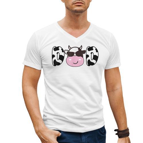 Dad Of The Birthday Girl Cow Daddy Papa Bday Matching Men's V-Neck T-Shirt - Father's Day Fun