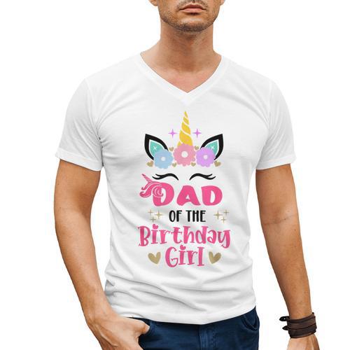 Dad Of The Birthday Girl Family Matching Unicorn Birthday Men's V-Neck T-Shirt - Father's Day Fun