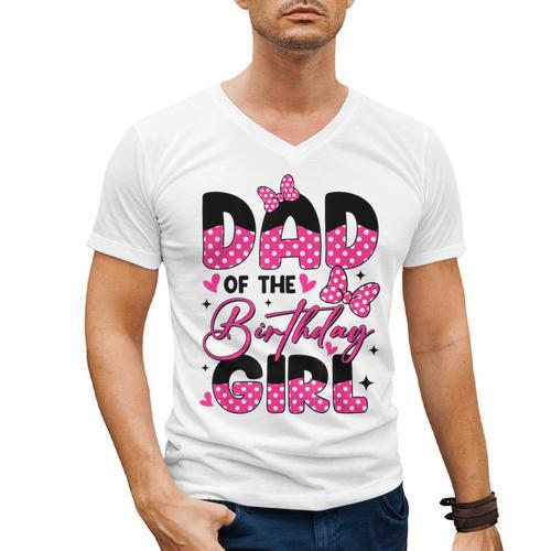 Dad Of The Birthday Girl Pink Family Birthday Girls Party Men's V-Neck T-Shirt - Father's Day Fun