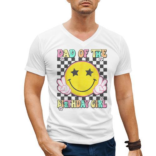 Dad Of The Birthday Girl Retro Family Matching Party Bday Men's V-Neck T-Shirt - Father's Day Fun