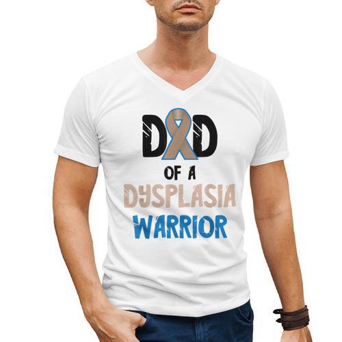 Dad Of A Hip Dysplasia Warrior Beige Blue Hip Dysplasia Men's V-Neck T-Shirt - Father's Day Fun