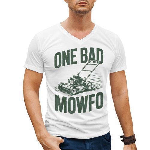 Dad Lawn Mowing One Bad Mowfo Mower Dad Gardening Men's V-Neck T-Shirt - Father's Day Fun