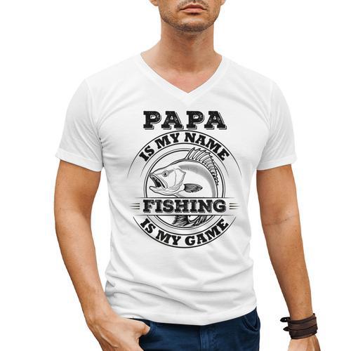 Dad Is My Name Fishing Is My Game Loves Fishing Men's V-Neck T-Shirt - Father's Day Fun