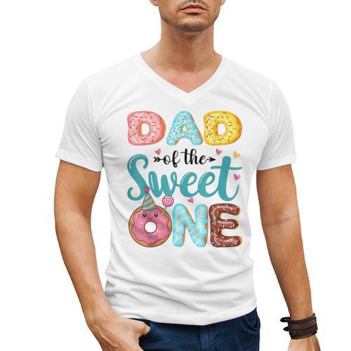 Dad Of The Sweet One 1st Birthday Girl Donut Party Men's V-Neck T-Shirt - Father's Day Fun