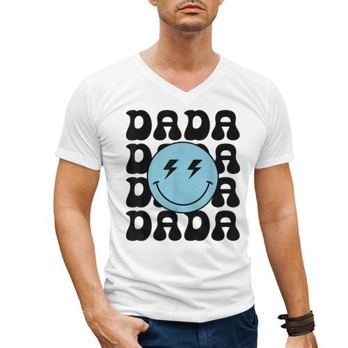 Dada One Happy Dude 1st Birthday Family Matching Men's V-Neck T-Shirt - Father's Day Fun