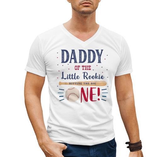 Daddy Dad First Birthday Little Rookie Baseball The Big One Men's V-Neck T-Shirt - Father's Day Fun