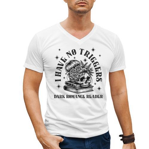 Dark Romance Merch Spicy Book Lover No Triggers Warning Men's V-Neck T-Shirt - Bookorys