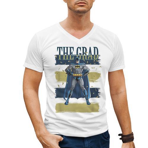 DC Comics Graduation Batman The Grad Power Stance Men's V-Neck T-Shirt - Best Gift Smart