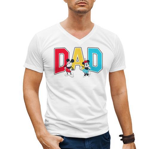 Disney Mickey And Friends Mickey Minnie Dad Collegiate Logo Men's V-Neck T-Shirt - Father's Day Fun