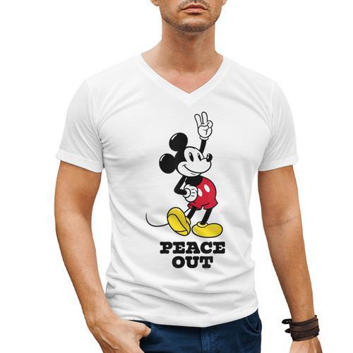 Disney Mickey Mouse Peace Out Totally Retro Graduation Men's V-Neck T-Shirt - Best Gift Smart