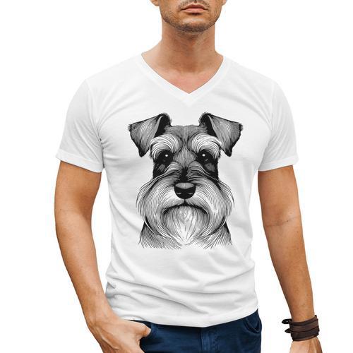 Dog Fingerprint Miniature Schnauzer Dad Mom Men's V-Neck T-Shirt - Father's Day Fun
