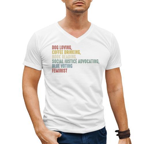 Dog Loving Coffee Drinking Book Reading Social Justice Men's V-Neck T-Shirt - Bookorys