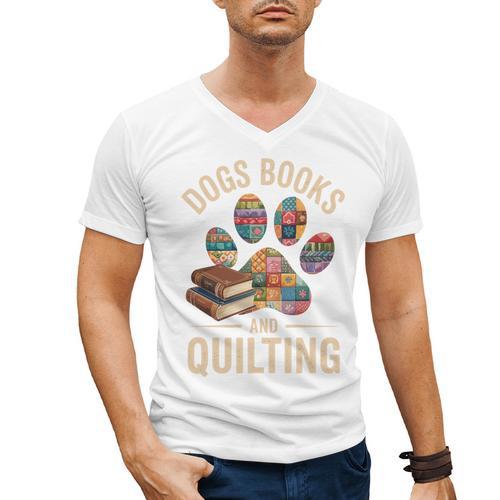 Dogs Books And Quilting Men's V-Neck T-Shirt - Bookorys