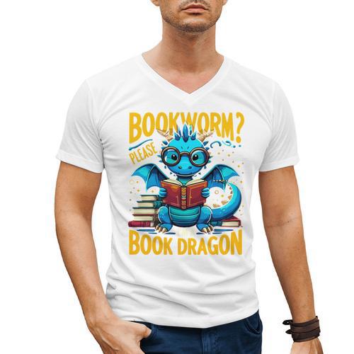 Dragon Bookworm Please I'm A Book Dragon Men's V-Neck T-Shirt - Bookorys AU