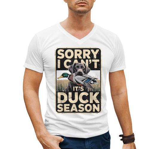 Duck Hunting Dog Sorry I Cant Its Duck Season Dad Joke Men's V-Neck T-Shirt - Father's Day Fun