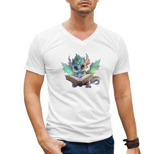 Easily Distracted By Dragon And Books Introvert Shirt Men's V-Neck T-Shirt - Raresse