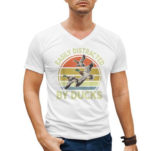 Easily Distracted Duck Hunting Dad Hunter Son Daughter Men's V-Neck T-Shirt - Father's Day Fun