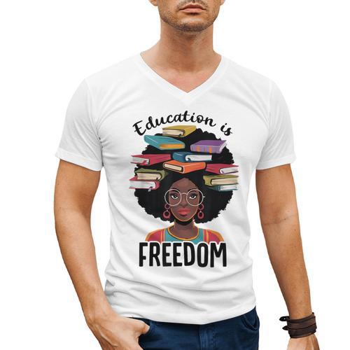 Education Is Freedom Teacher History Month Books Lover Men's V-Neck T-Shirt - Bookorys CA