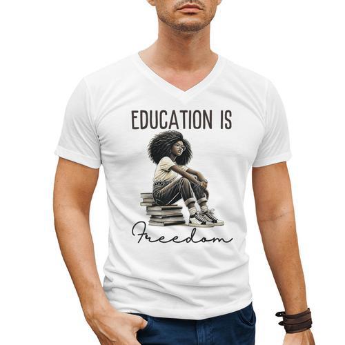 Education Is Freedom Teacher Women Books Black History Men's V-Neck T-Shirt - Bookorys