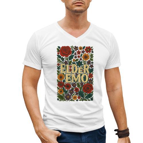 Elder Emo Floral Gothic Vintage Nostalgia Premium Tri-Blend Men's V-Neck T-Shirt - Figerry