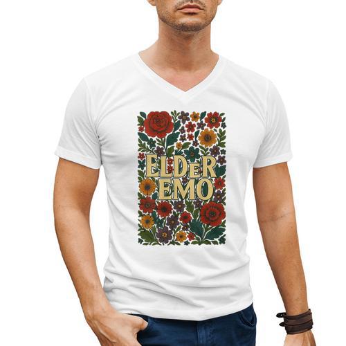 Elder Emo Floral Gothic Vintage Nostalgia Men's V-Neck T-Shirt - Figerry