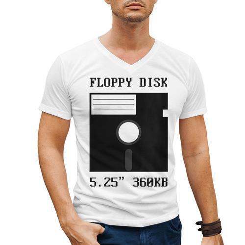 Floppy Disk Computer Nostalgia Fun PC Enthusiast History Men's V-Neck T-Shirt - Figerry