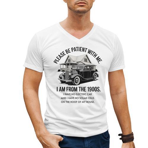 Forgive Me I'm From The 1900s No E-Car No SolarCells Men's V-Neck T-Shirt - Figerry