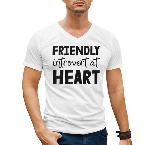 Friendly Introvert At Heart Raglan Baseball Tee Men's V-Neck T-Shirt - Raresse