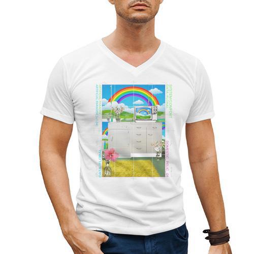 Frutiger Aero Aesthetic Rainbow Glitch Art Men's V-Neck T-Shirt - Figerry