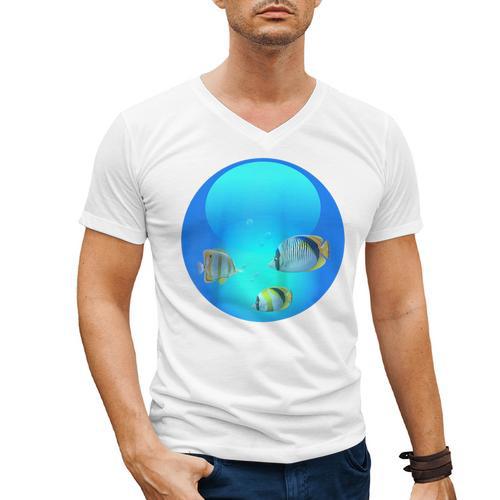 Frutiger Aero Aesthetic Tech Orb Fishes Raglan Baseball Tee Men's V-Neck T-Shirt - Figerry